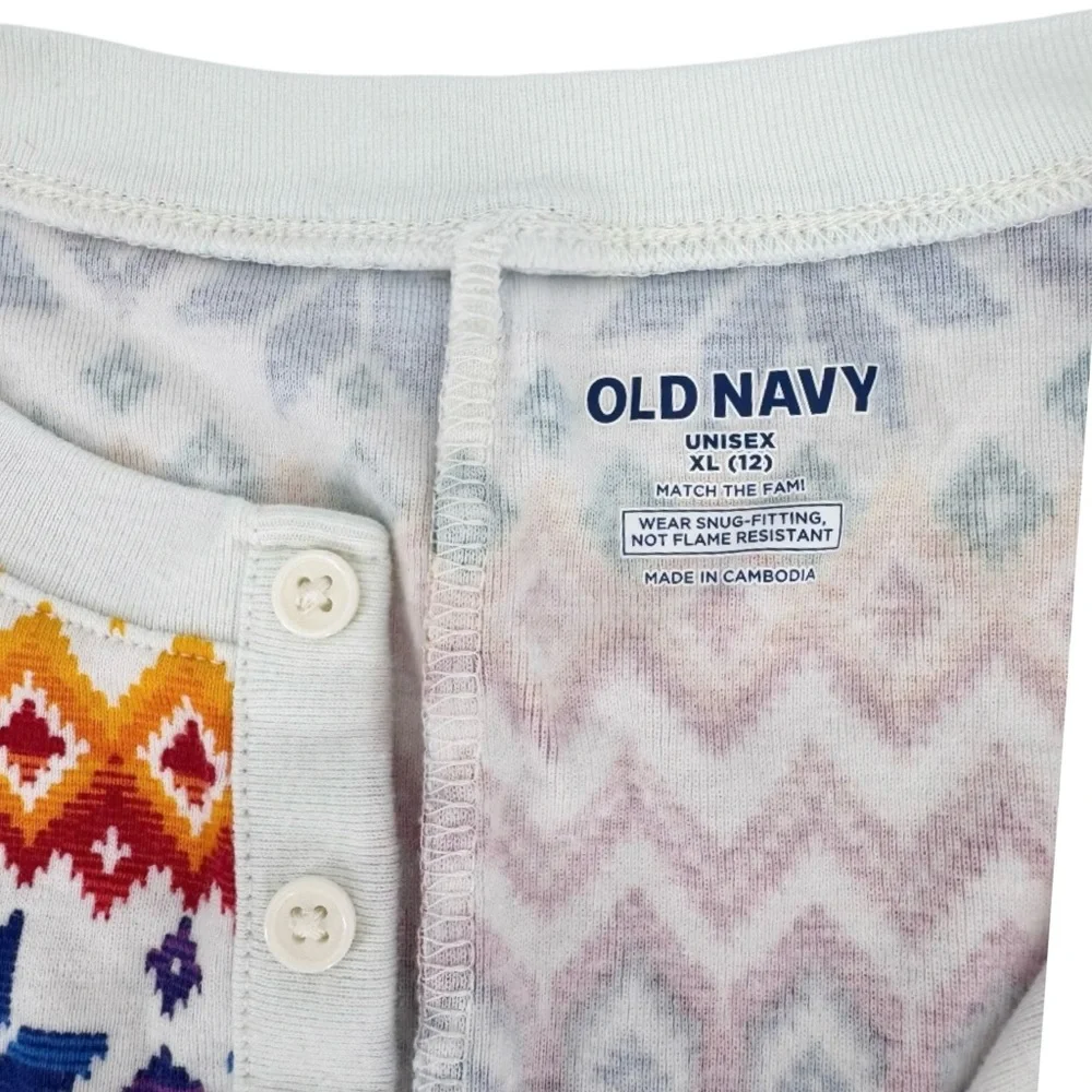 Old Navy One Piece Pajama White Fair Isle Button Up Holiday Loungwear